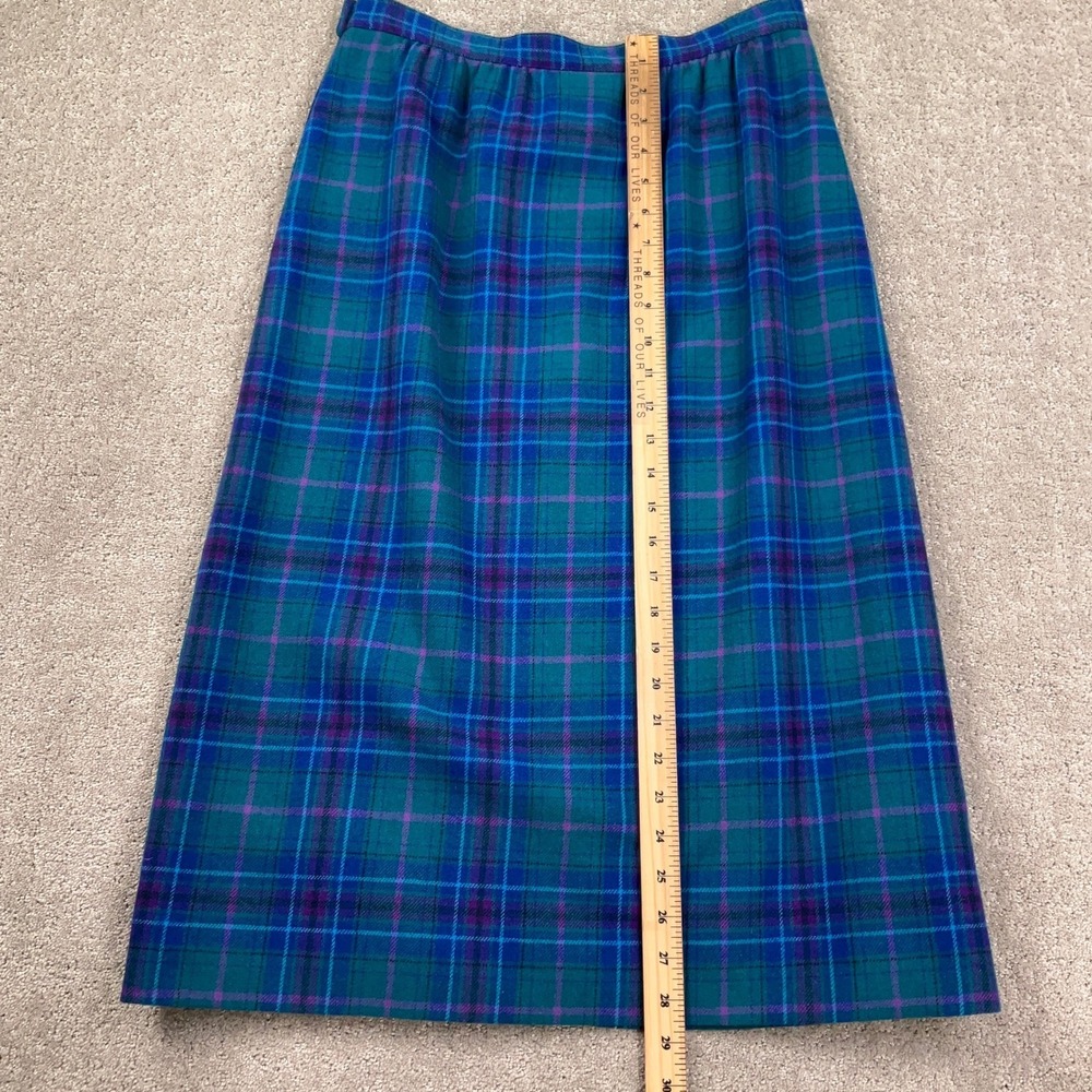 Pendleton Skirt Women 12 Teal Purple Plaid Classic Lined Midi Wool USA VTG - Picture 5 of 7